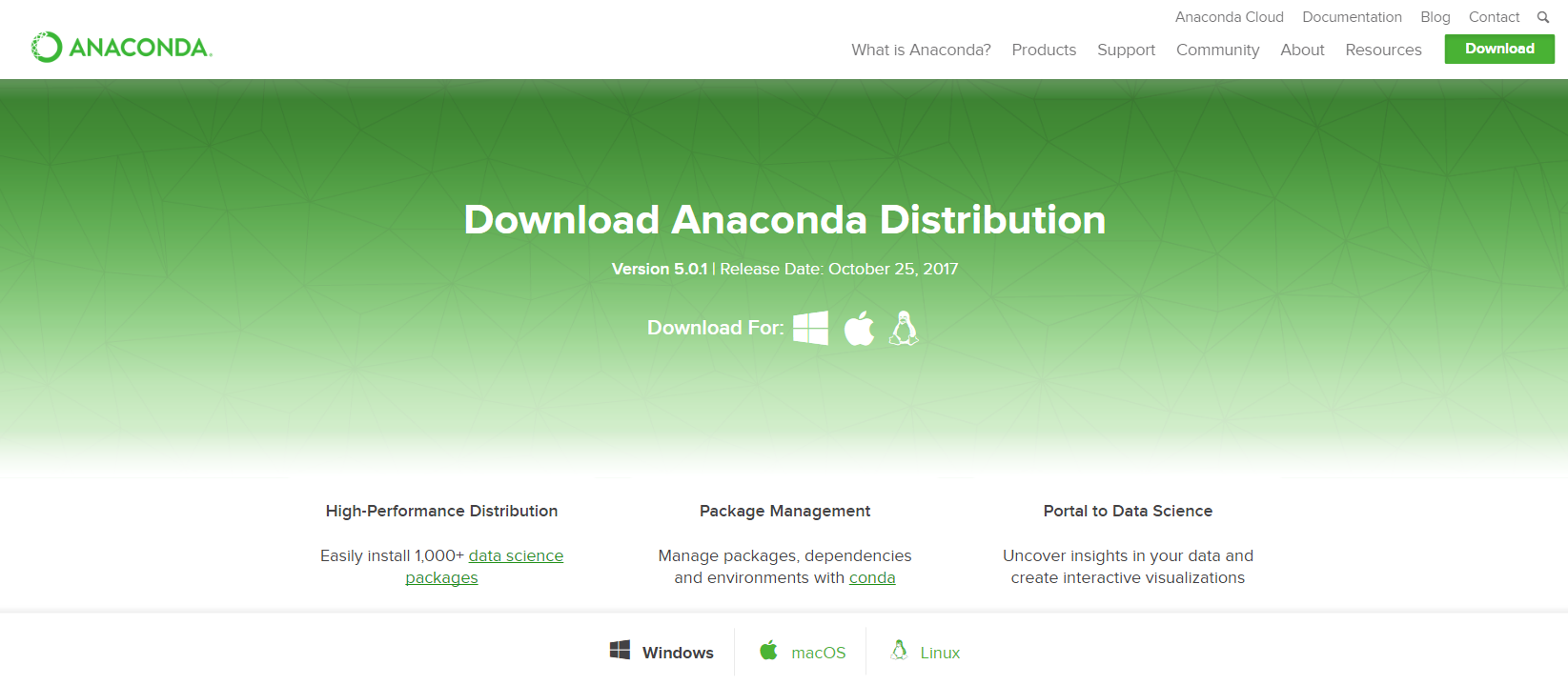 The Anaconda distribution of Python download page